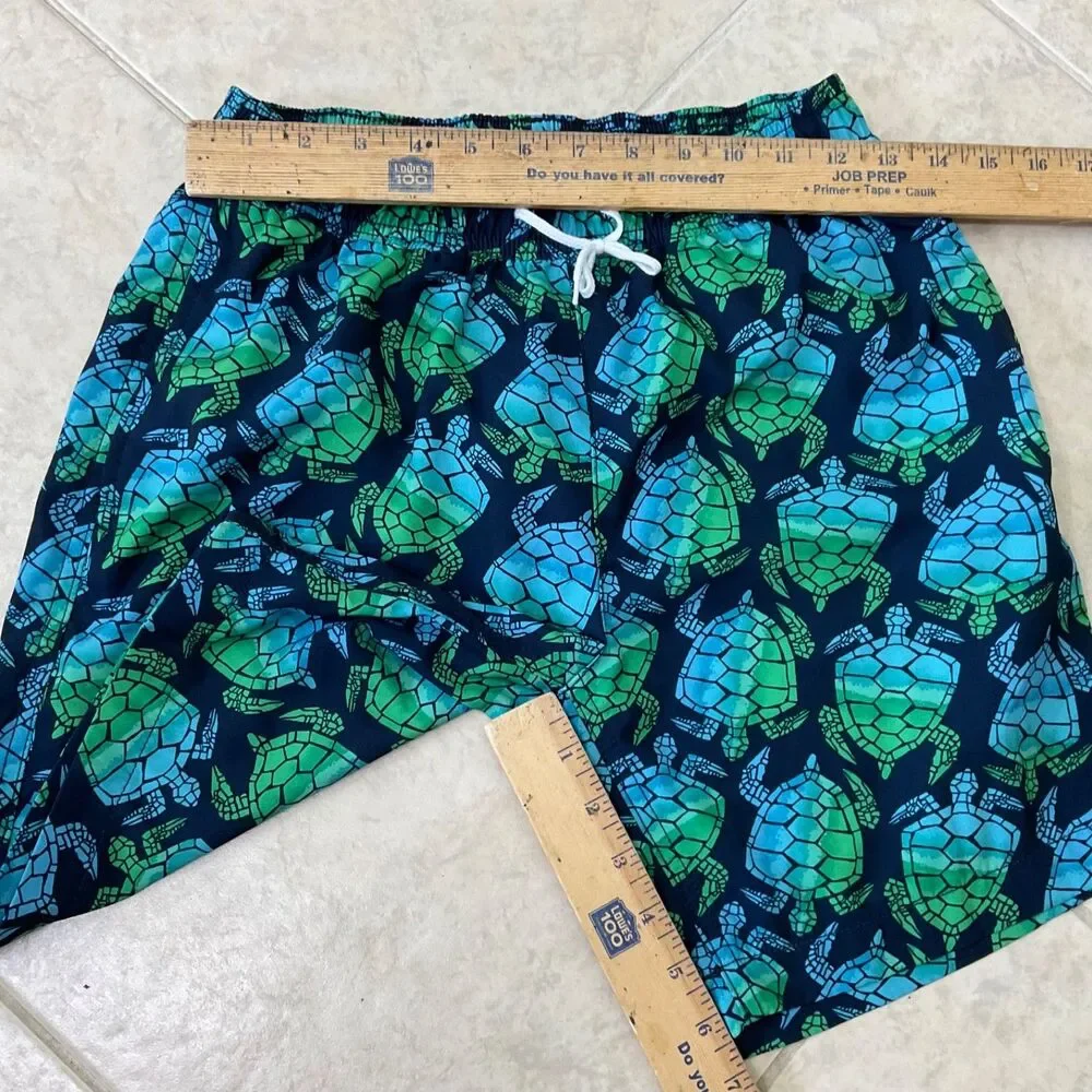 J. Crew Crewcuts Boys 14 Navy Sea Turtle Swim Trunks mesh lining drawstring